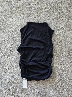 YOZY Women’s Black Sleeveless Mock Neck Rouched Tank, Fits M/L, Minimalist NWT